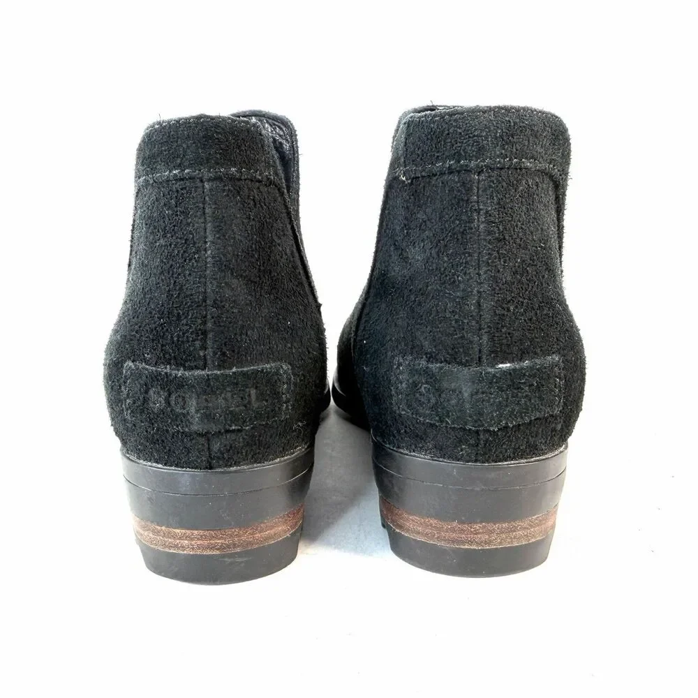 Sorel Lolla Ankle Boot Womens 8.5M Waterproof Black Suede Pull On Short Western